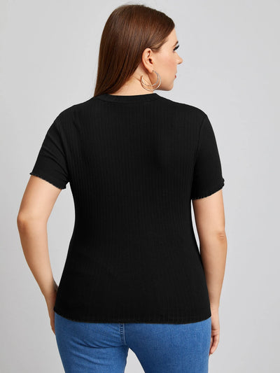 Plus Size Elegant Mock Neck Rib-Knit Tee