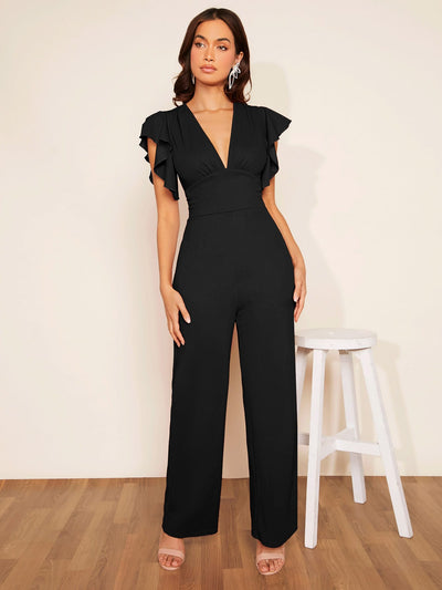 Chic Plunging Neck Butterfly Sleeve Jumpsuit