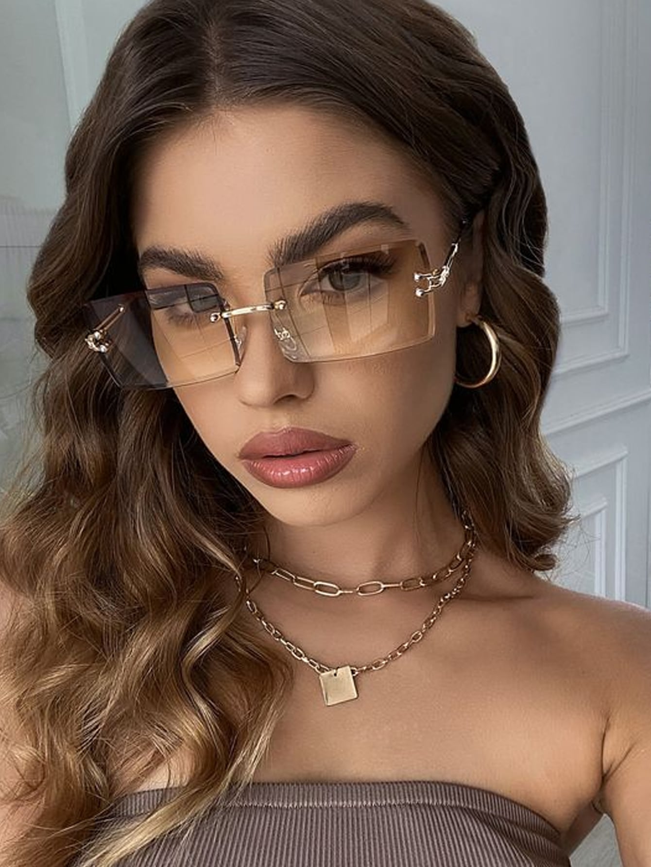 Frameless Square Gradient Fashion Glasses