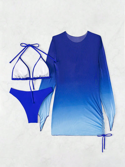 Knot Back Ombre Bikini Set & Cover-Up
