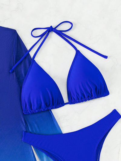 Knot Back Ombre Bikini Set & Cover-Up
