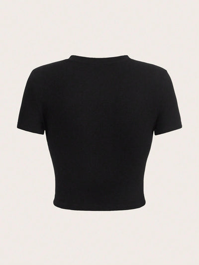 Money Print Minimalist Round Neck Tee for Women