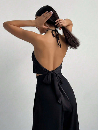 Metallic Detail Halter Neck Asymmetrical Top