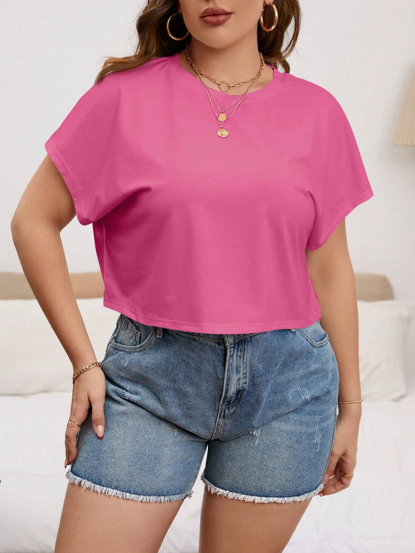 Plus Size Women's Vibrant Pink Casual T-Shirt