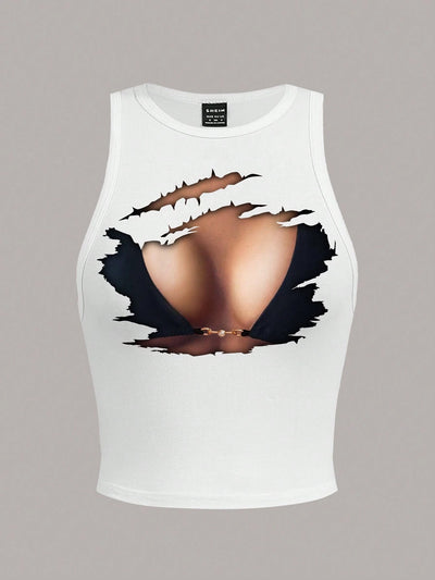 Chic Figure Print Slim Fit Tank Top for Women
