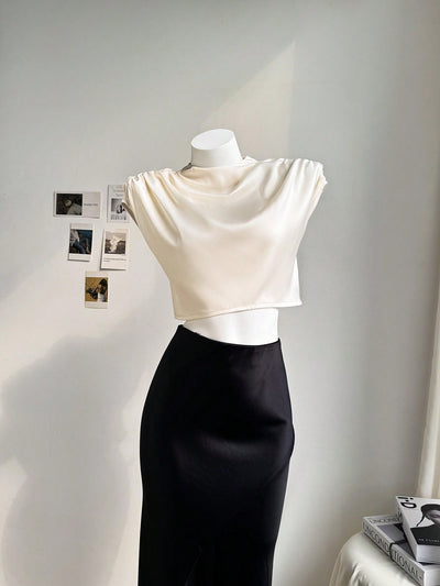 Navy Blue Mock Neck Ruched Blouse for Every Occasion