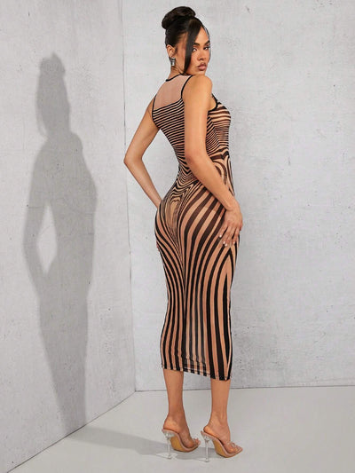 Vibrant Striped Mesh Bodycon Dress - Summer Essential