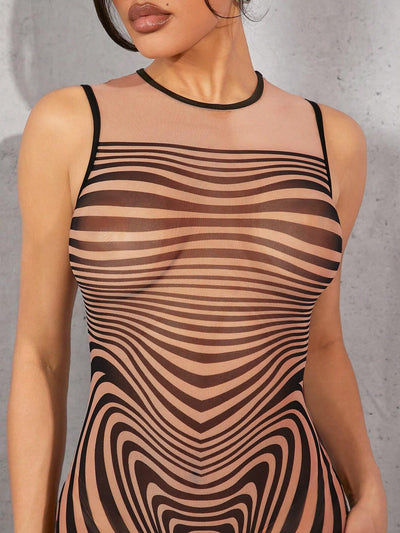 Vibrant Striped Mesh Bodycon Dress - Summer Essential