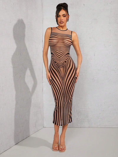 Vibrant Striped Mesh Bodycon Dress - Summer Essential