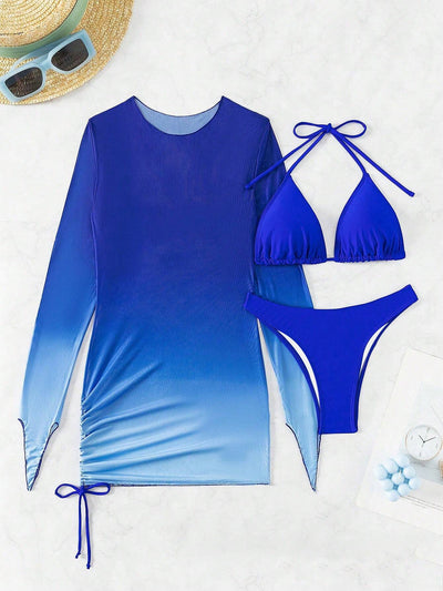 Knot Back Ombre Bikini Set & Cover-Up