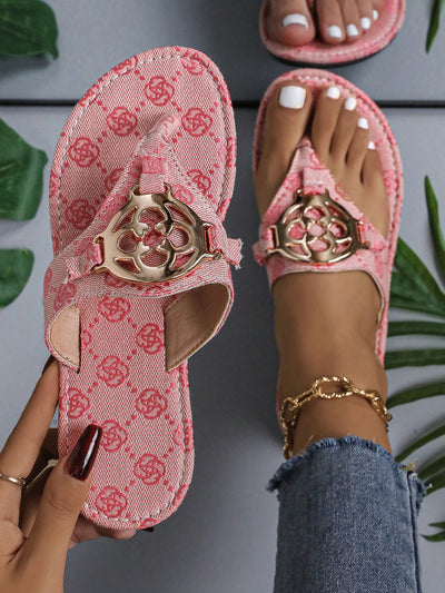Khaki Embroidered Flower Flat Sandals for Effortless Style