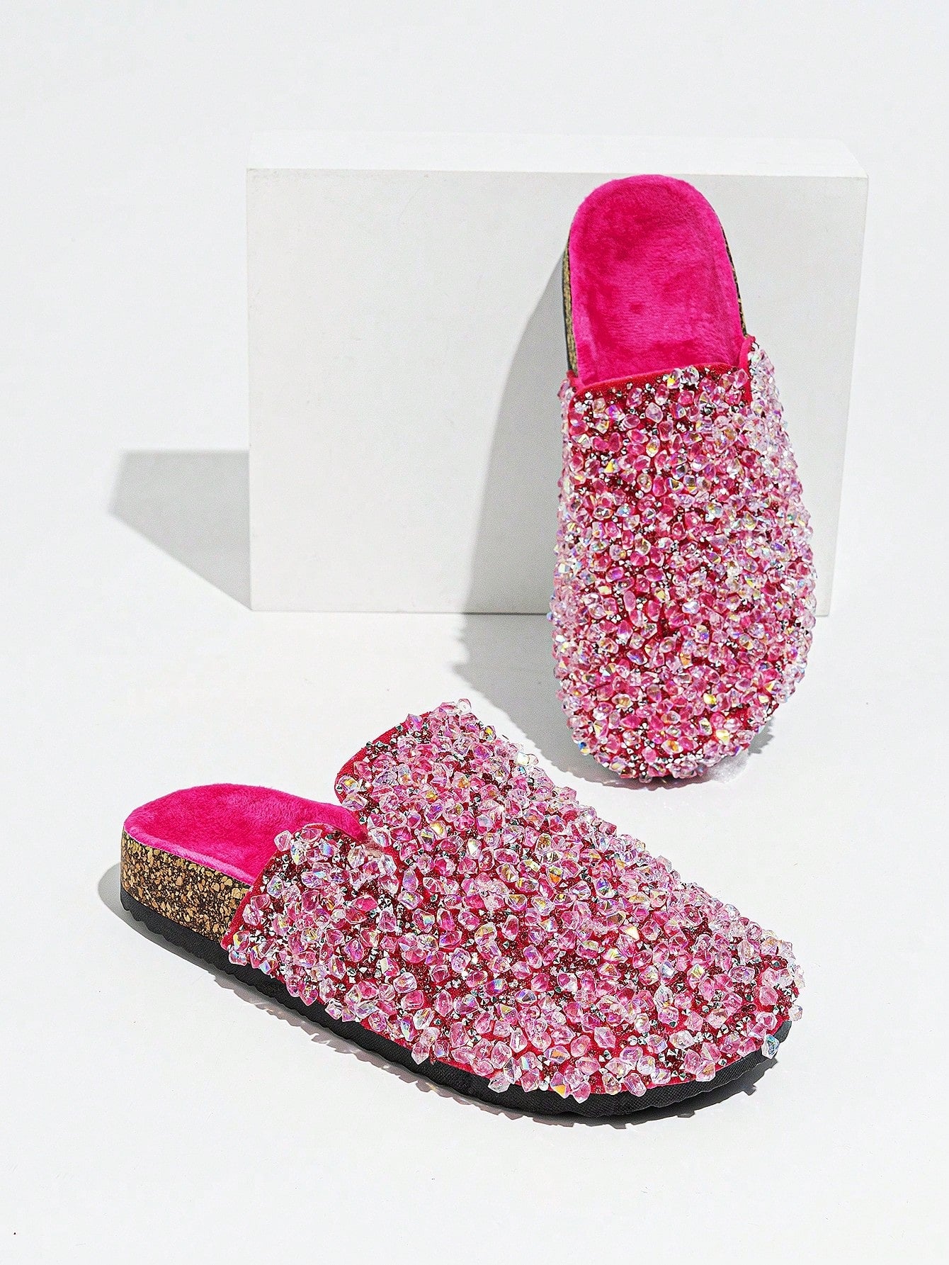 Glamorous Fuchsia Rhinestone Slip-On Slippers