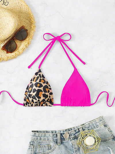 Wildly Chic Leopard Print Halter Bikini Top