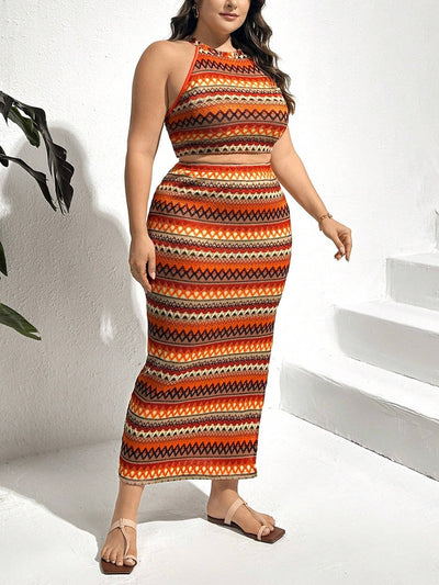 Vibrant Plus Size Crochet Beach Two-Piece Set