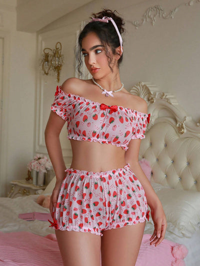 Whimsical Strawberry Bralette & Boyshort Set