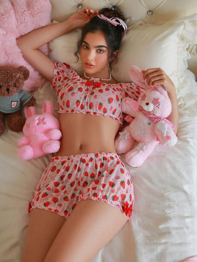 Whimsical Strawberry Bralette & Boyshort Set