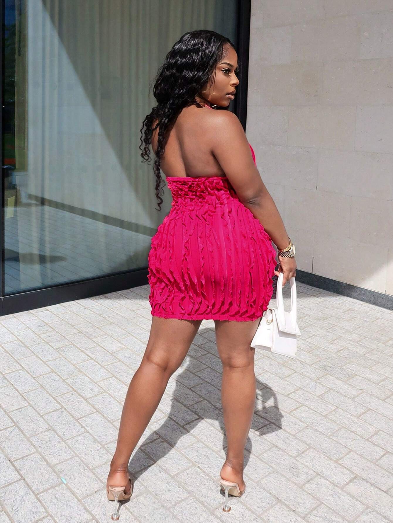 Elegant Backless Bandage Bodycon Dress in Pink