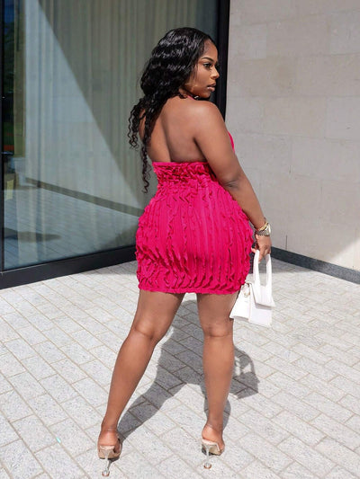 Elegant Backless Bandage Bodycon Dress in Pink