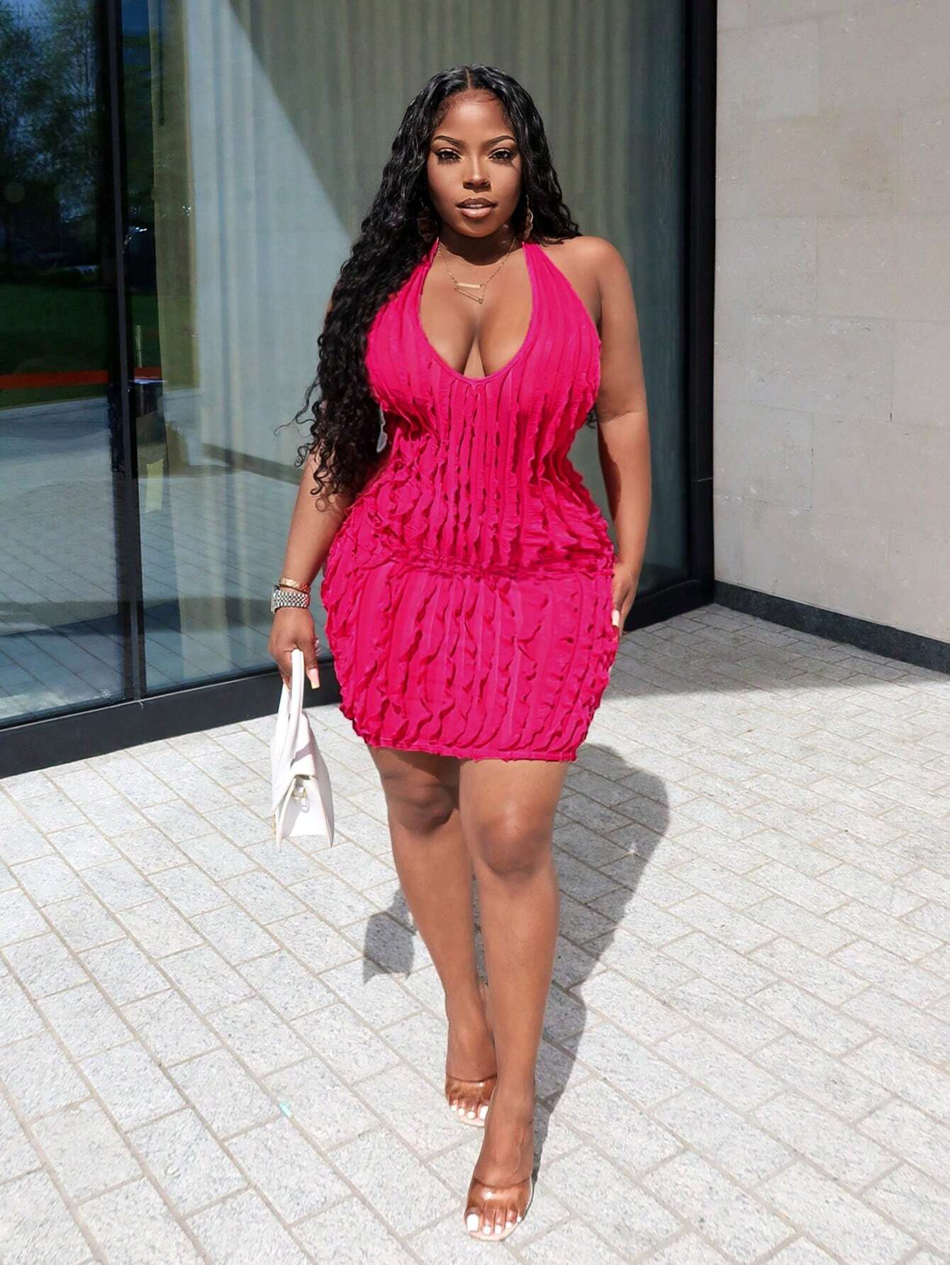 Elegant Backless Bandage Bodycon Dress in Pink