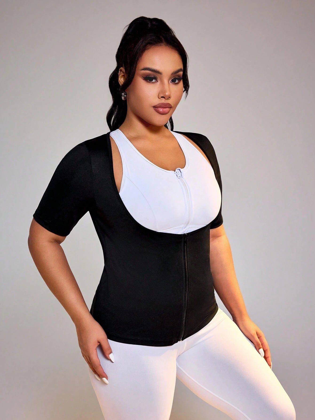 Sporty Zipper Sleeveless T-Shirt for Active Women