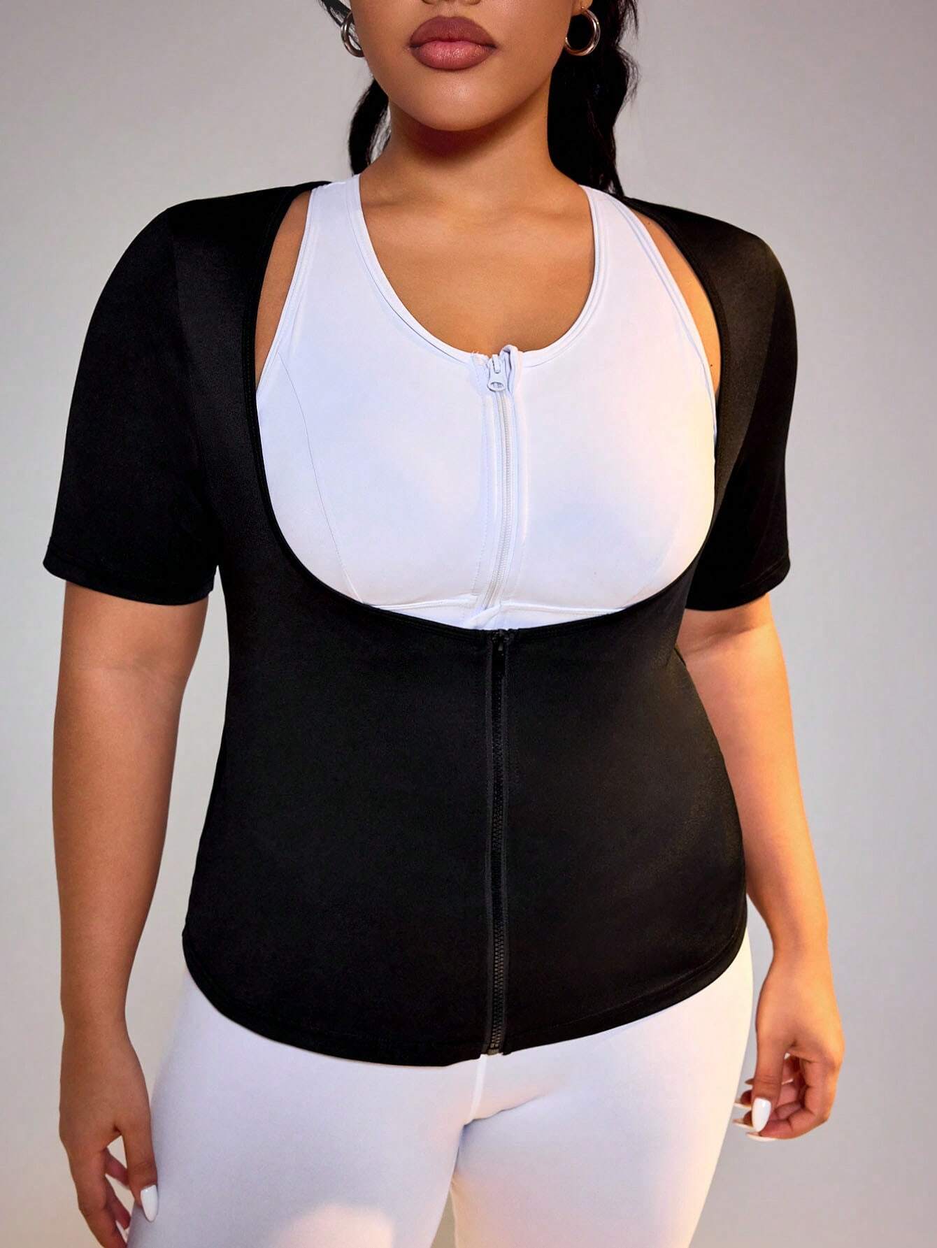 Sporty Zipper Sleeveless T-Shirt for Active Women