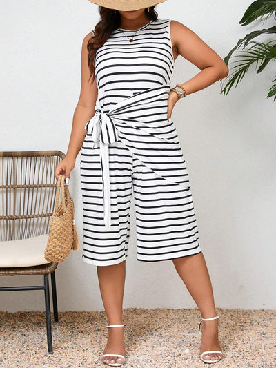 Elegant Plus Size Striped Sleeveless Jumpsuit