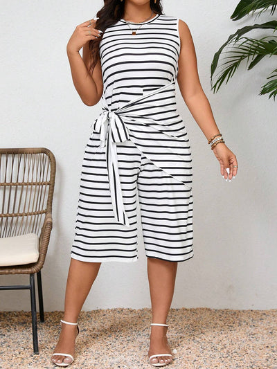 Elegant Plus Size Striped Sleeveless Jumpsuit