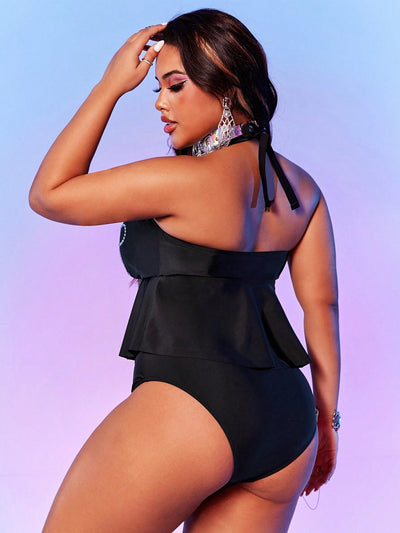 Floral Halter Neck Plus Size Swim Cover-Up