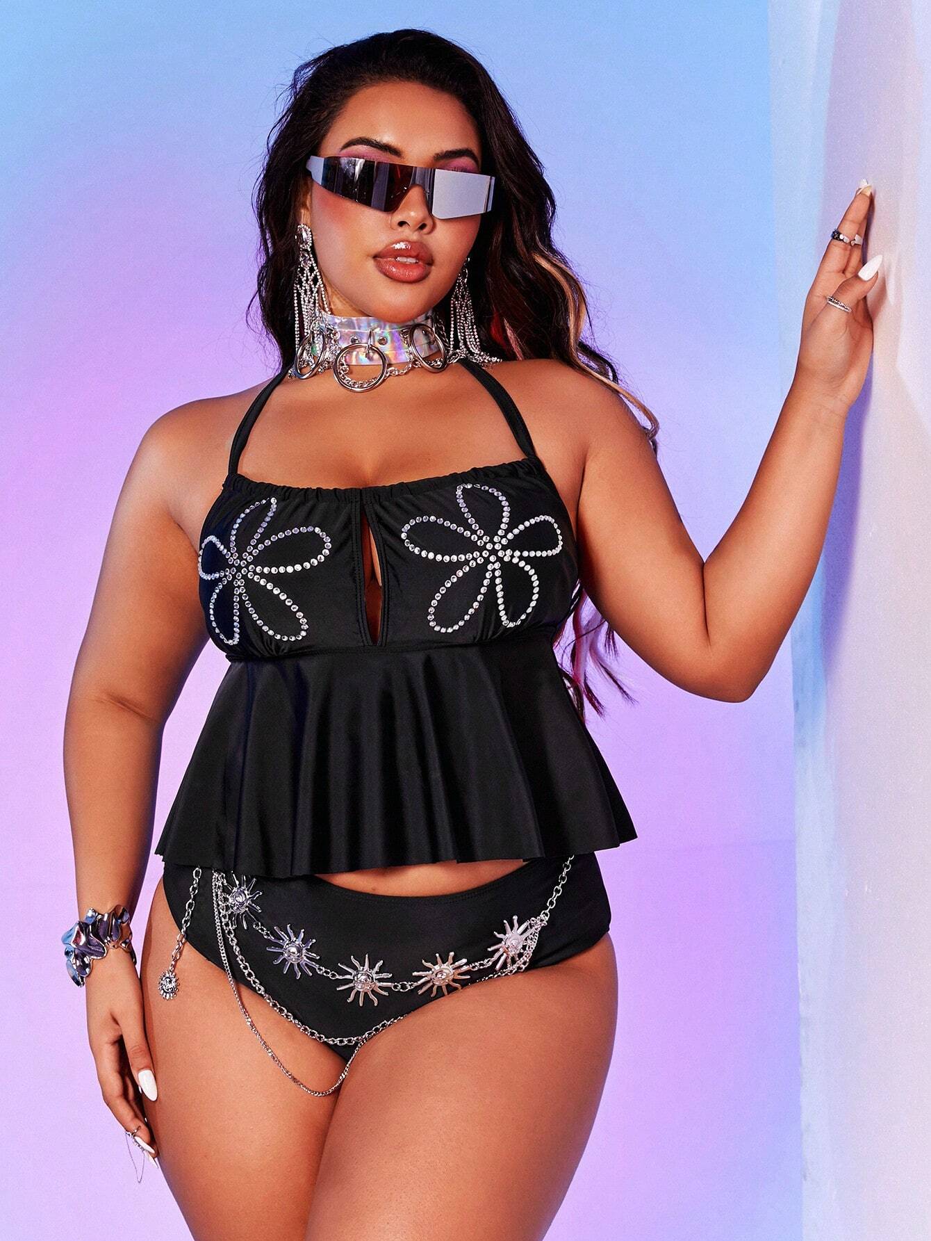 Floral Halter Neck Plus Size Swim Cover-Up