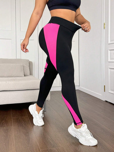 Plus Size Heart Design Color-Blocked Sporty Leggings