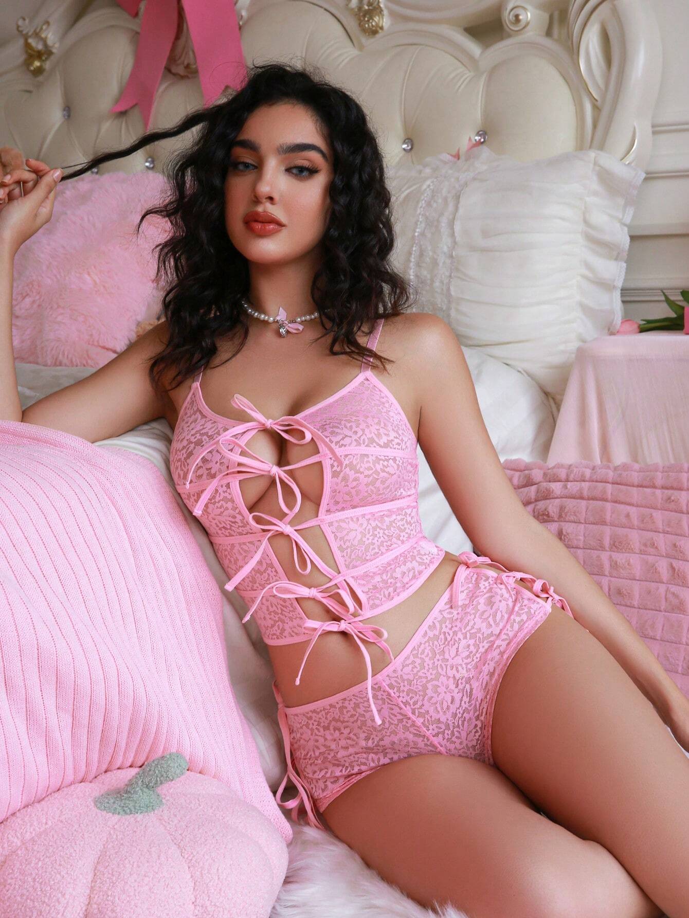 Elegant Crisscross Lace-Up Bralette & Panties Set