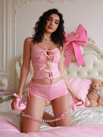Elegant Crisscross Lace-Up Bralette & Panties Set