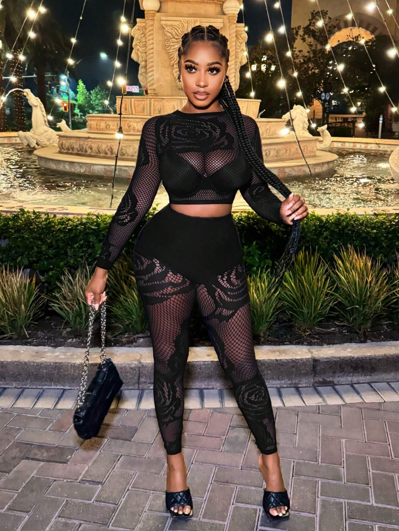 Playful Sheer Hollow-Out Crop Top & Leggings Set