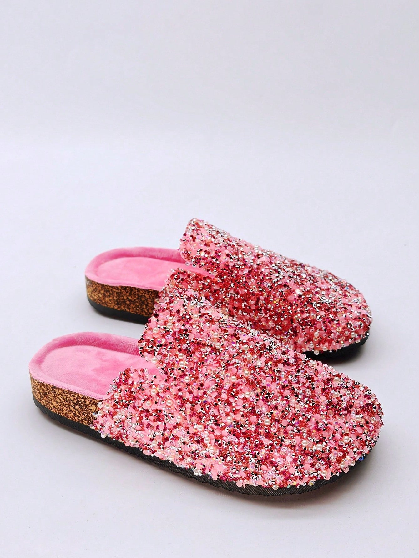 Glamorous Fuchsia Rhinestone Slip-On Slippers