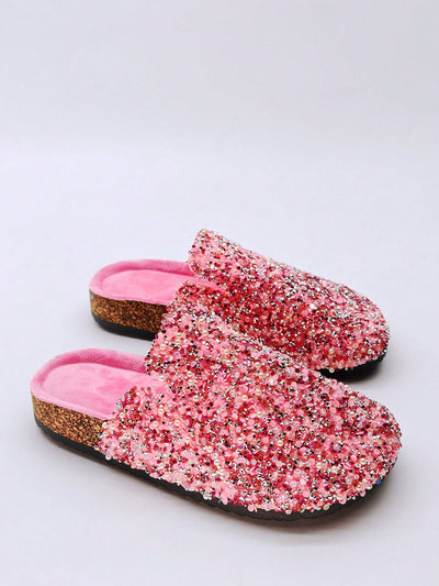 Glamorous Fuchsia Rhinestone Slip-On Slippers