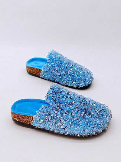 Glamorous Fuchsia Rhinestone Slip-On Slippers