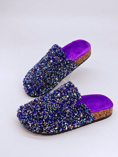 Glamorous Fuchsia Rhinestone Slip-On Slippers