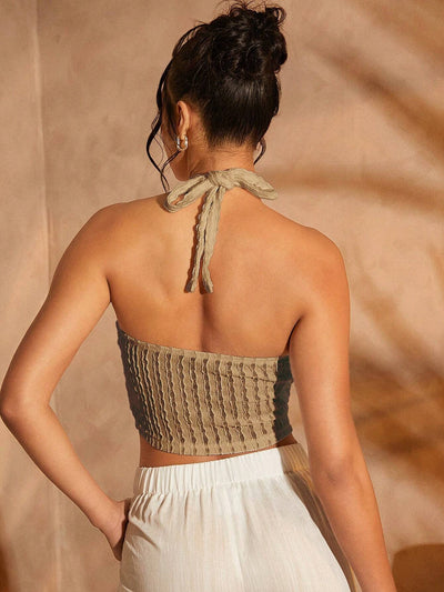 Gold Hardware Asymmetrical Halter Crop Top