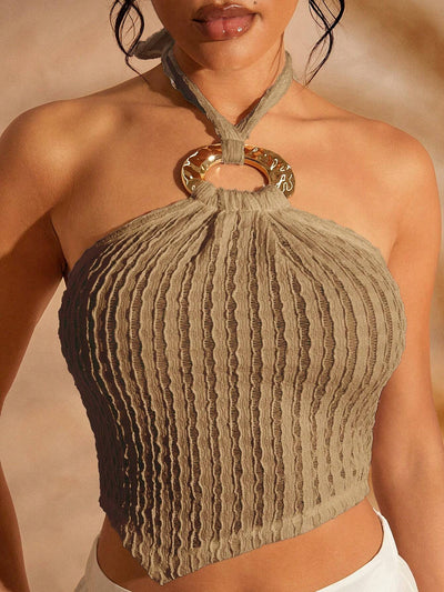 Gold Hardware Asymmetrical Halter Crop Top