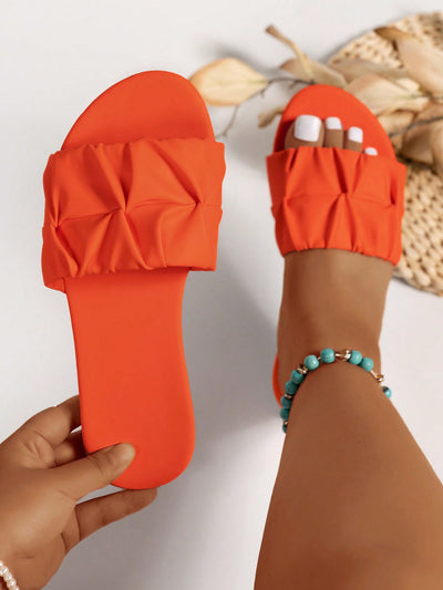 Elegant Wide Fit Square Toe Pleated Flat Sandals