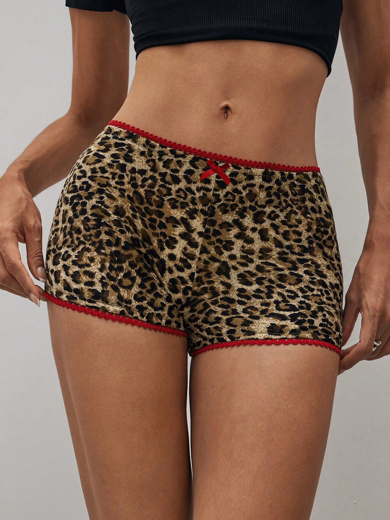 Leopard Print Lace Trim Low Waist Shorts