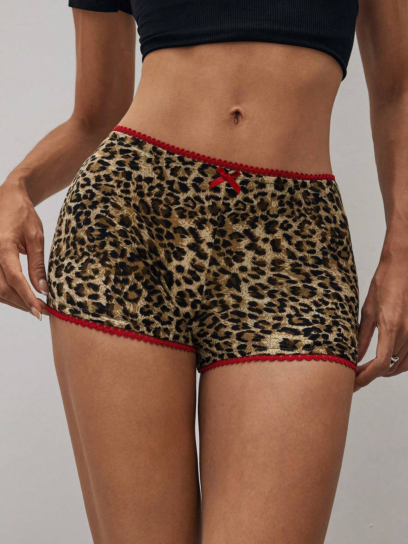 Leopard Print Lace Trim Low Waist Shorts