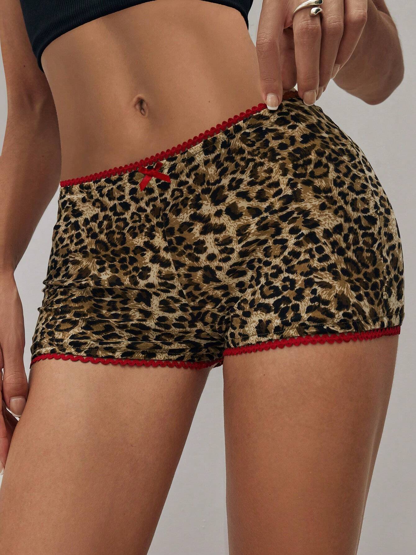 Leopard Print Lace Trim Low Waist Shorts
