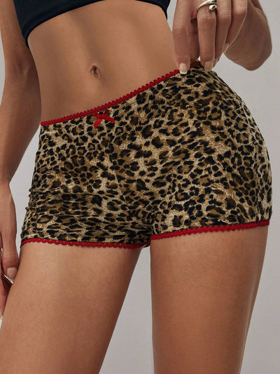 Leopard Print Lace Trim Low Waist Shorts