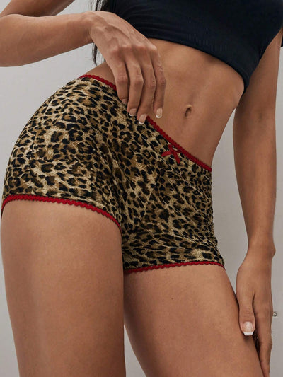 Leopard Print Lace Trim Low Waist Shorts