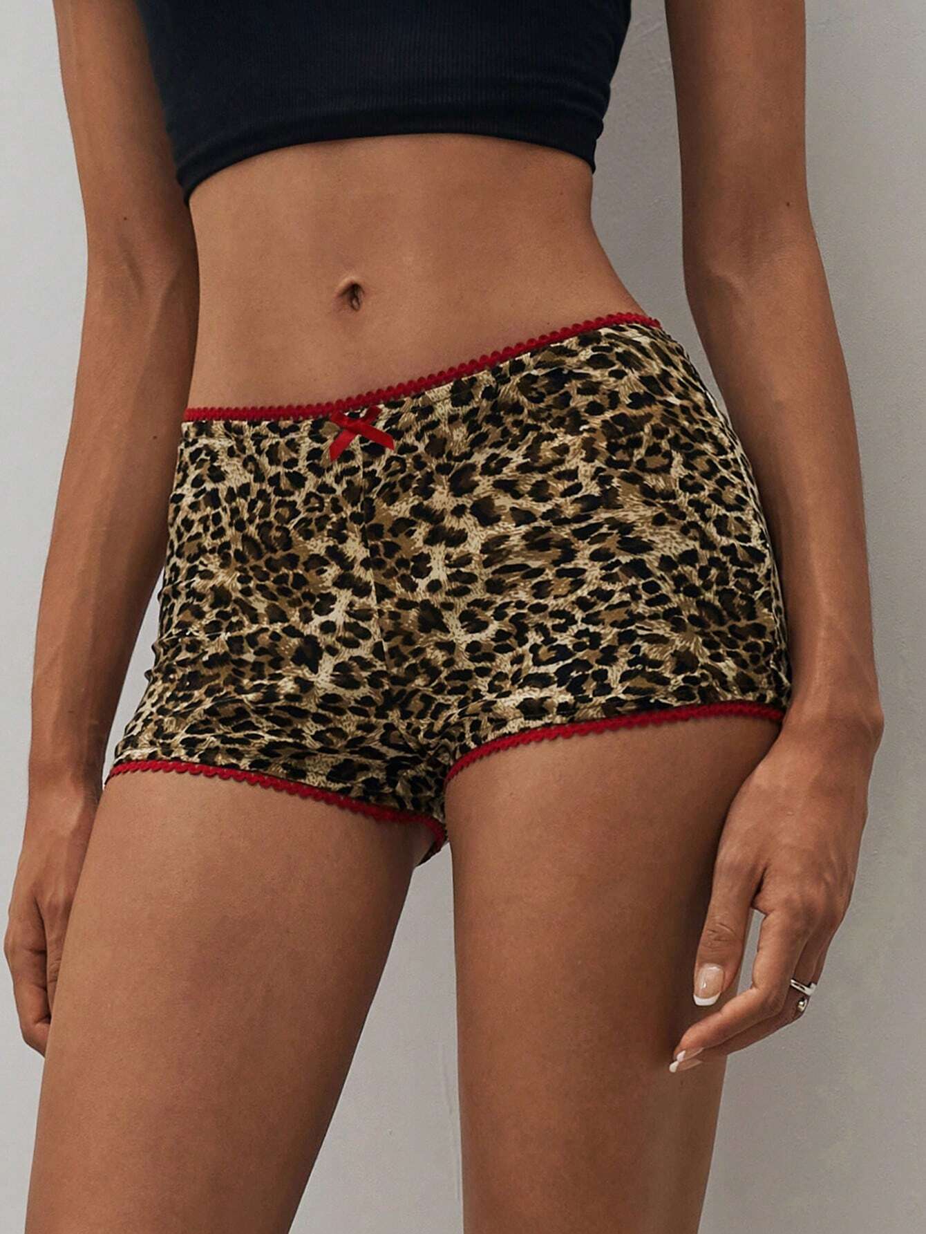 Leopard Print Lace Trim Low Waist Shorts