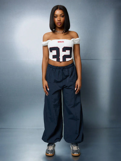 Women’s Off the Shoulder Graphic Corset Crop Top