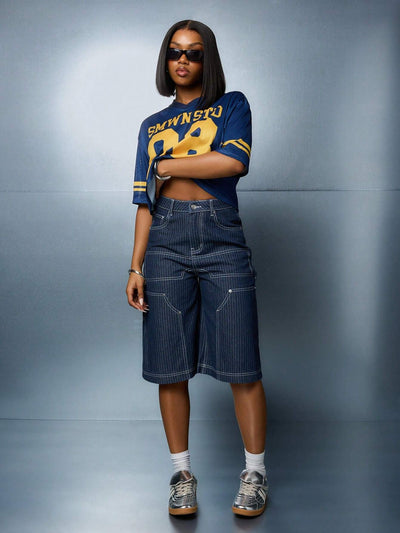 Playful Fishnet Boxy Crop Top in Baby Blue