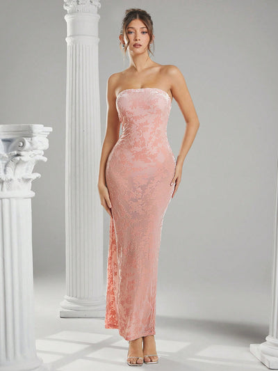 Floral Print Sheer Tube Long Dress – Effortless Elegance
