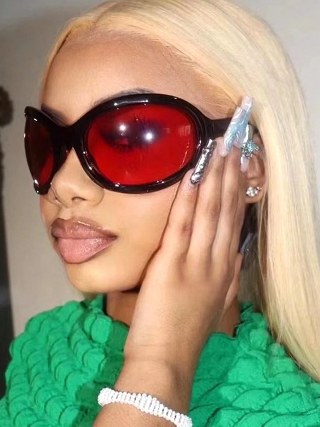 Bold Round Black Frame Red Lens Glasses
